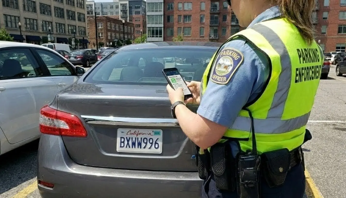 Parking enforcement officer using autoChalk Handheld app to scan license plate